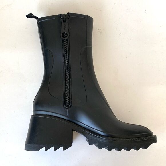 Chloé Black Rubbers Rain Boots EU 40 US 9 Urban Edgy Chunky Goth Grunge Runway - Picture 7 of 16